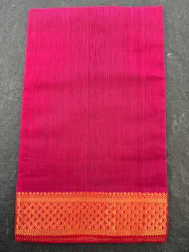 Handwoven Mangalgiri Cotton Saree | Magenta Pink | Gold Zari | Handwoven | Ships from California
